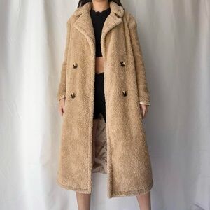 Showpo Teddy Long Coat in Tan